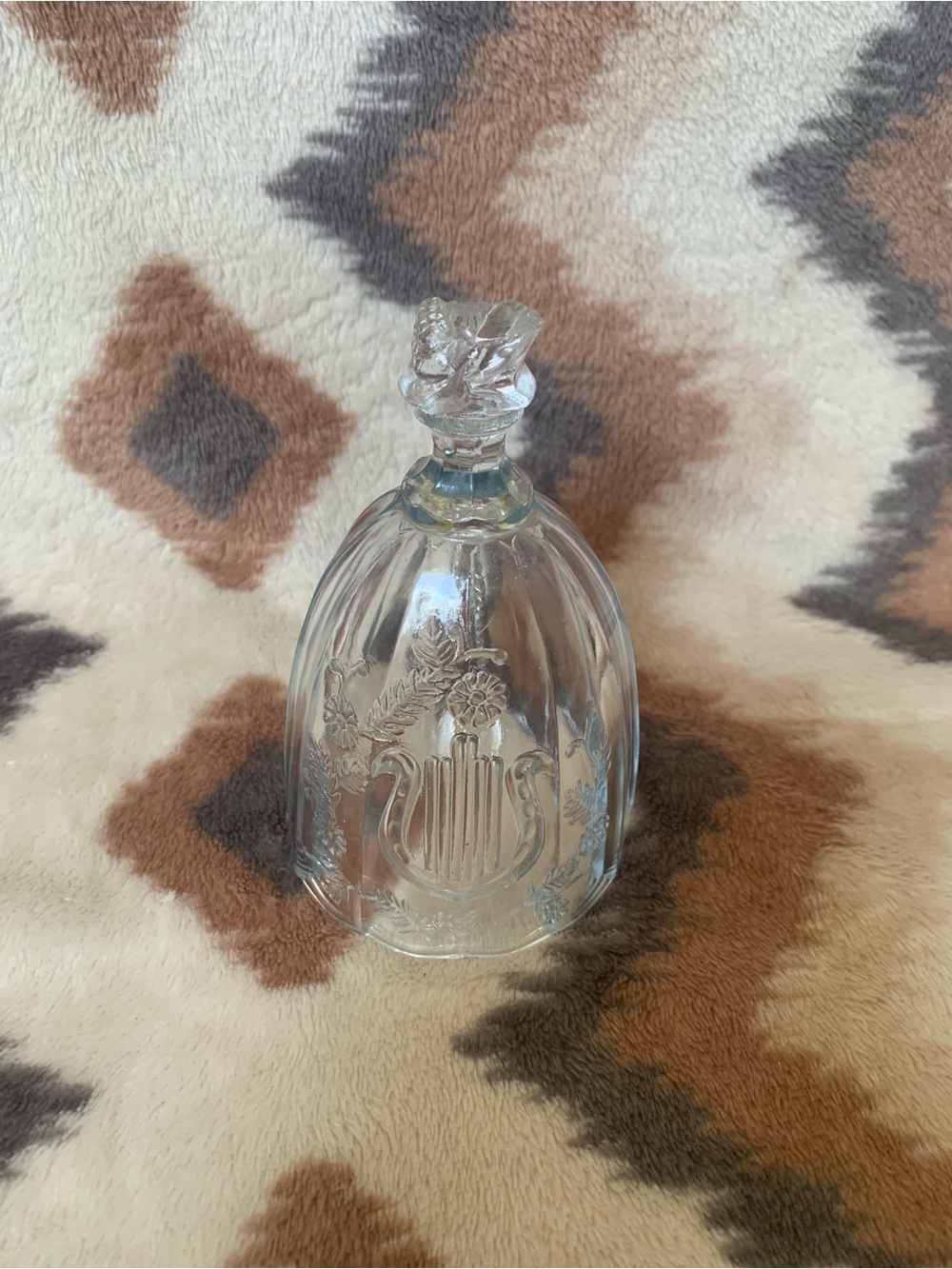 Vintage Artmark Lead Crystal Hand Bell W/ Harp Handle Harp & Flower Design